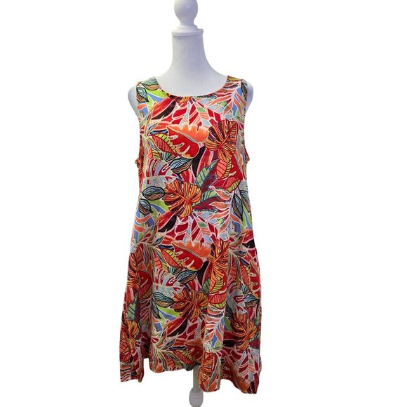 C&C California 100% Linen Tropical Print Mini Shift Dress Size Medium - Picture 1 of 6